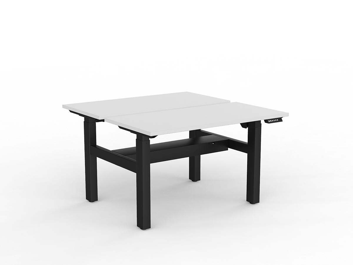 OL Agile 2 Column Electric Height Adjustable Shared Desk White Top Black Frame