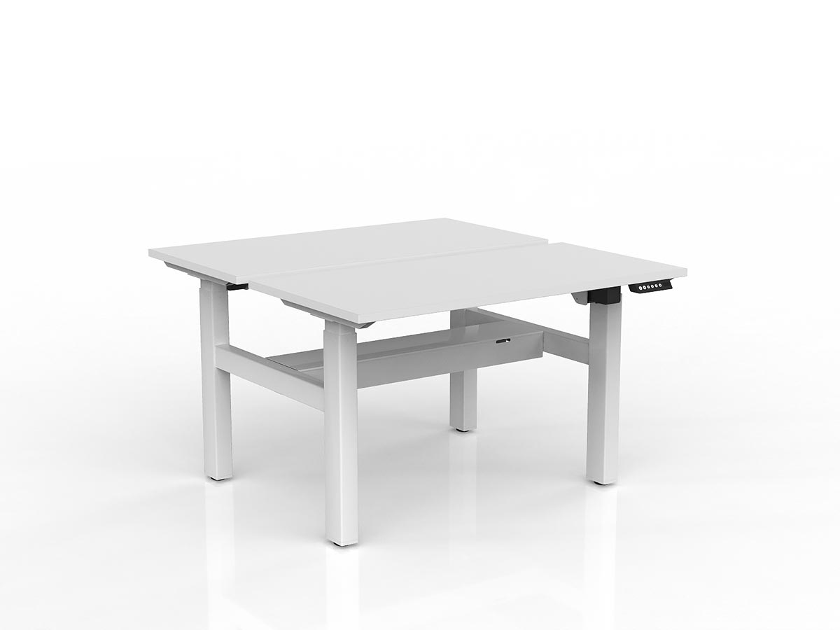 OL Agile 2 Column Electric Height Adjustable Shared Desk White Top White Frame