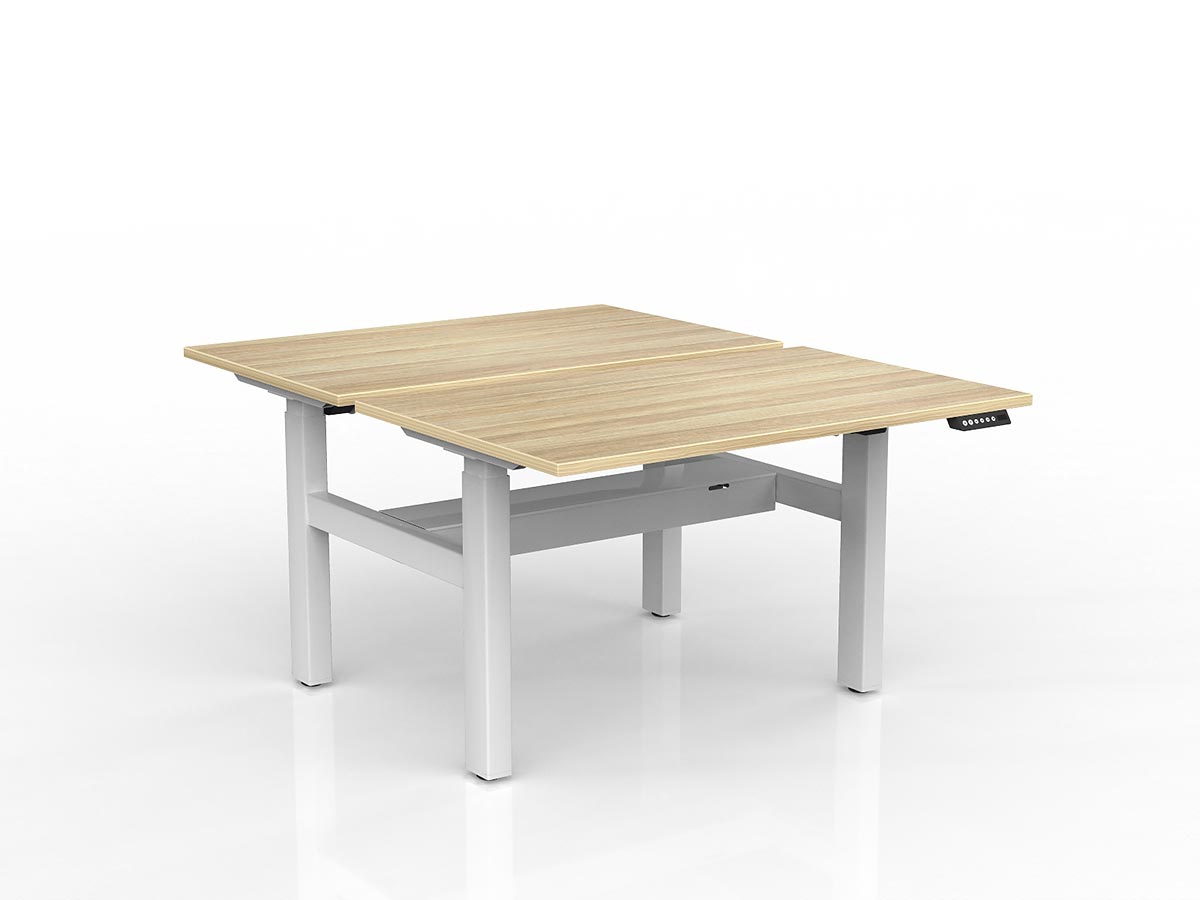 OL Agile 2 column Electric Height Adjustable Shared Desk Oak Top White Frame