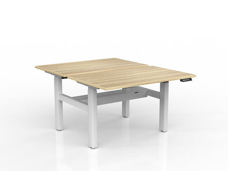 OL Agile 2 column Electric Height Adjustable Shared Desk Oak Top White Frame