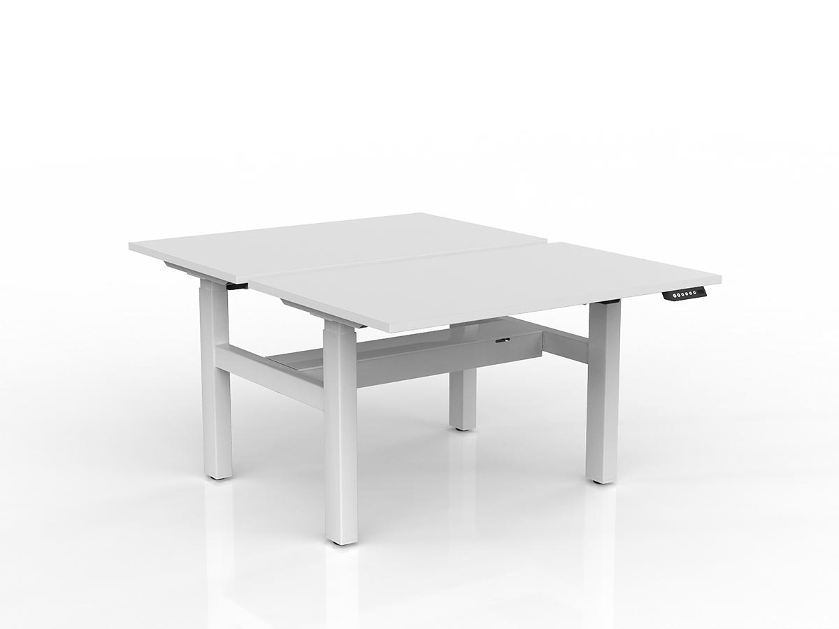 OL Agile 2 Column Electric Height Adjustable Shared Desk White Top White Frame