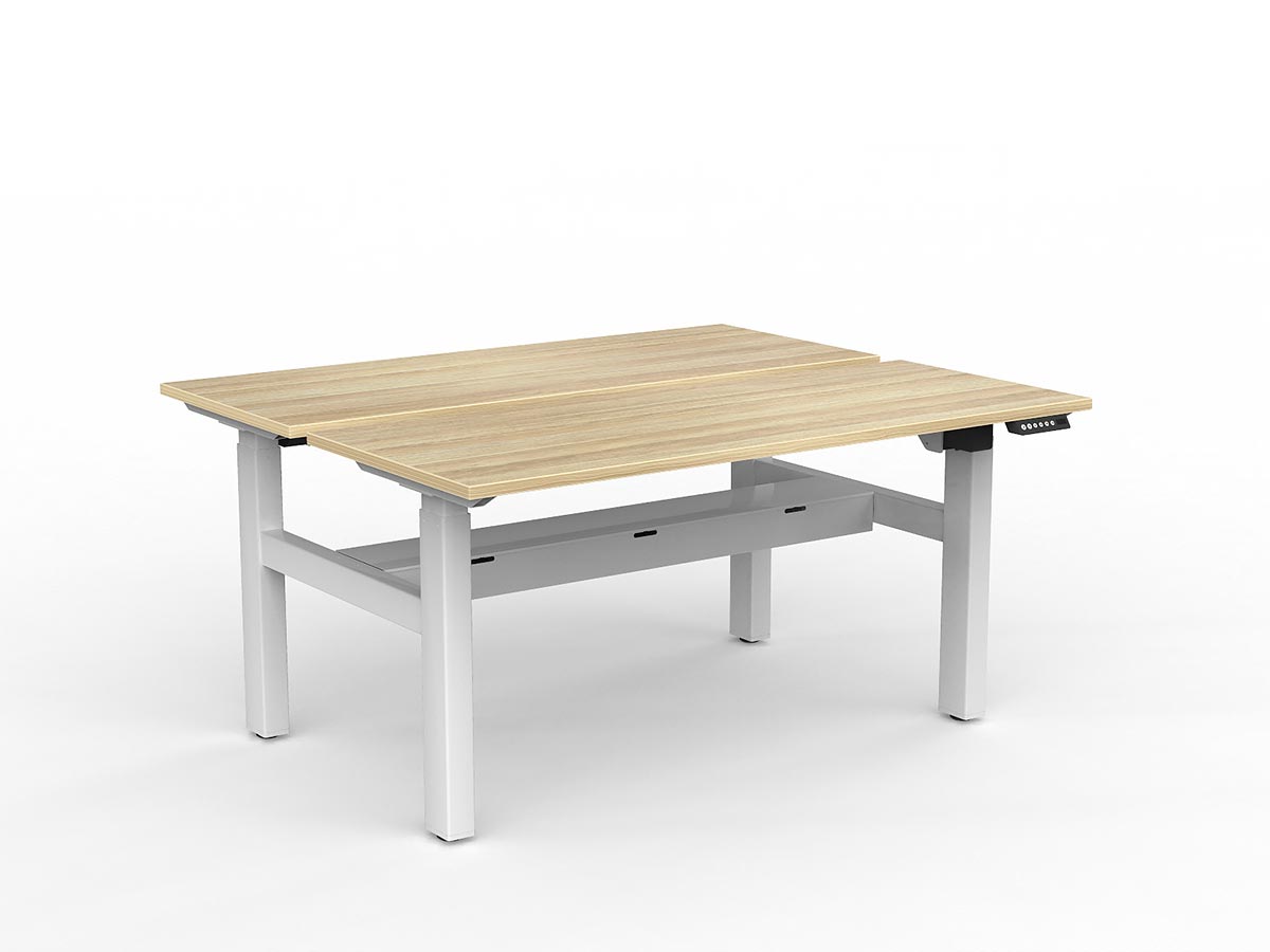 OL Agile 2 column Electric Height Adjustable Shared Desk Oak Top White Frame