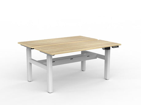 OL Agile 2 column Electric Height Adjustable Shared Desk Oak Top White Frame