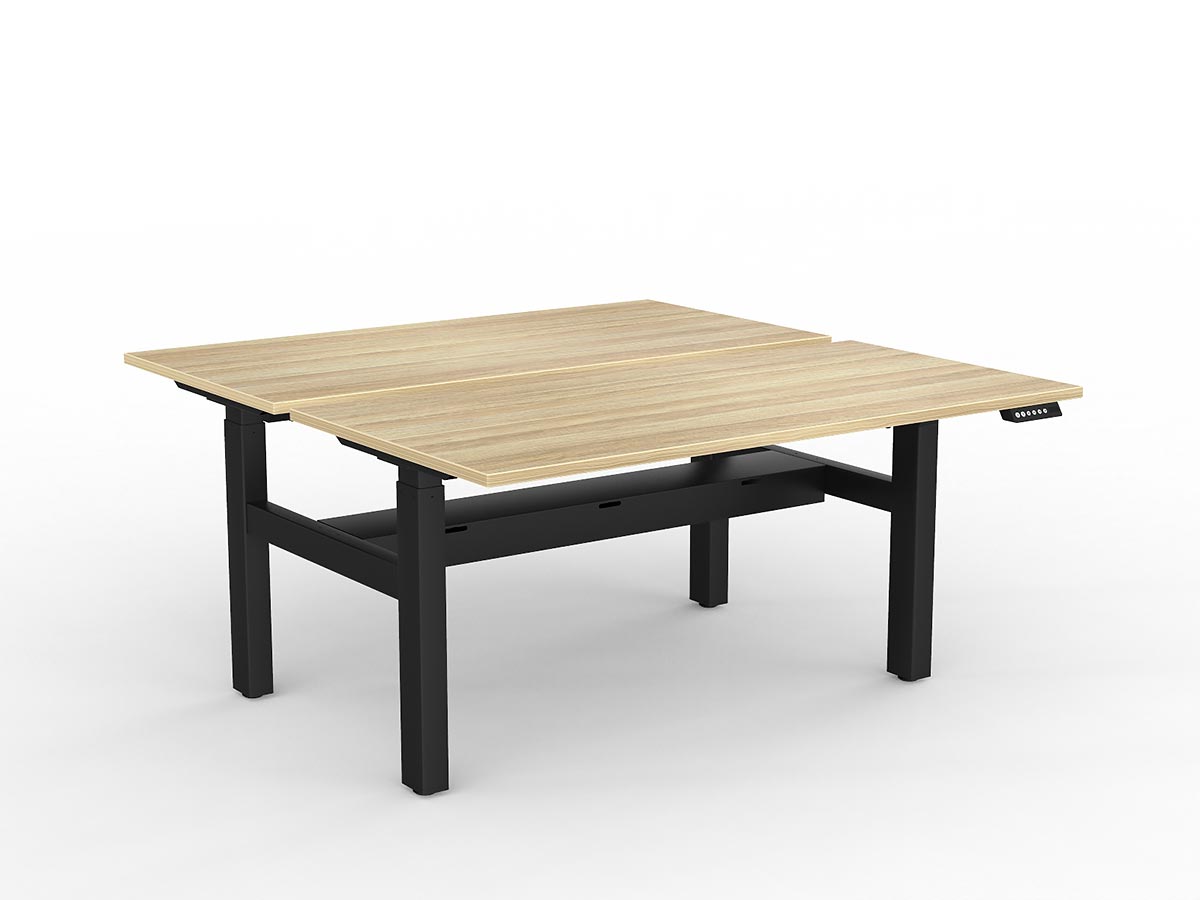 OL Agile 2 Column Electric Height Adjustable Shared Desk Oak Top Black Frame