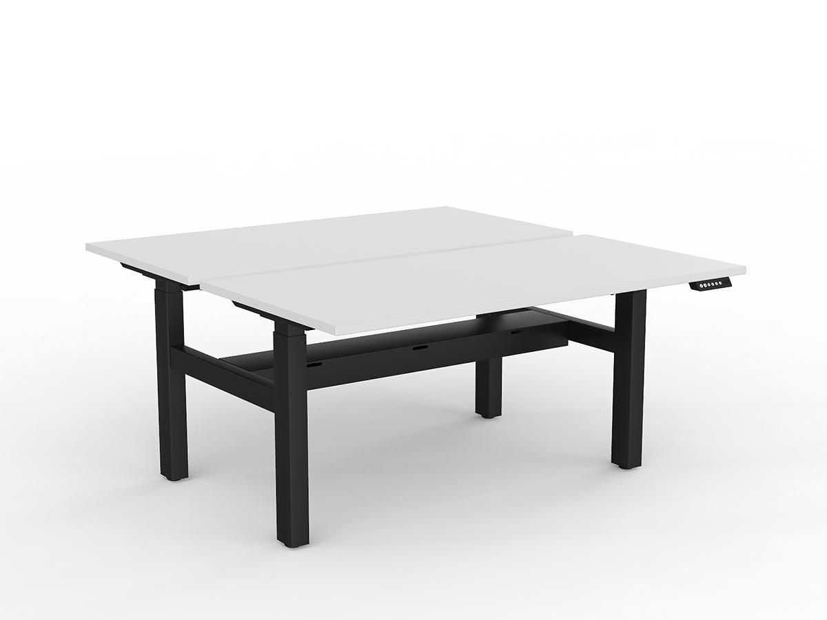 OL Agile 2 Column Electric Height Adjustable Shared Desk White Top Black Frame