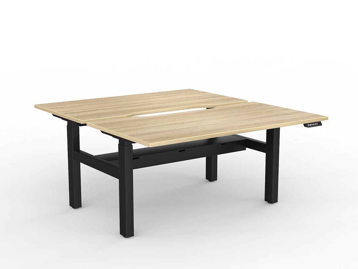 OL Agile 2 Column Electric Height Adjustable Shared Desk Oak Top Black Frame