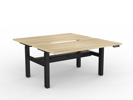 OL Agile 2 Column Electric Height Adjustable Shared Desk Oak Top Black Frame