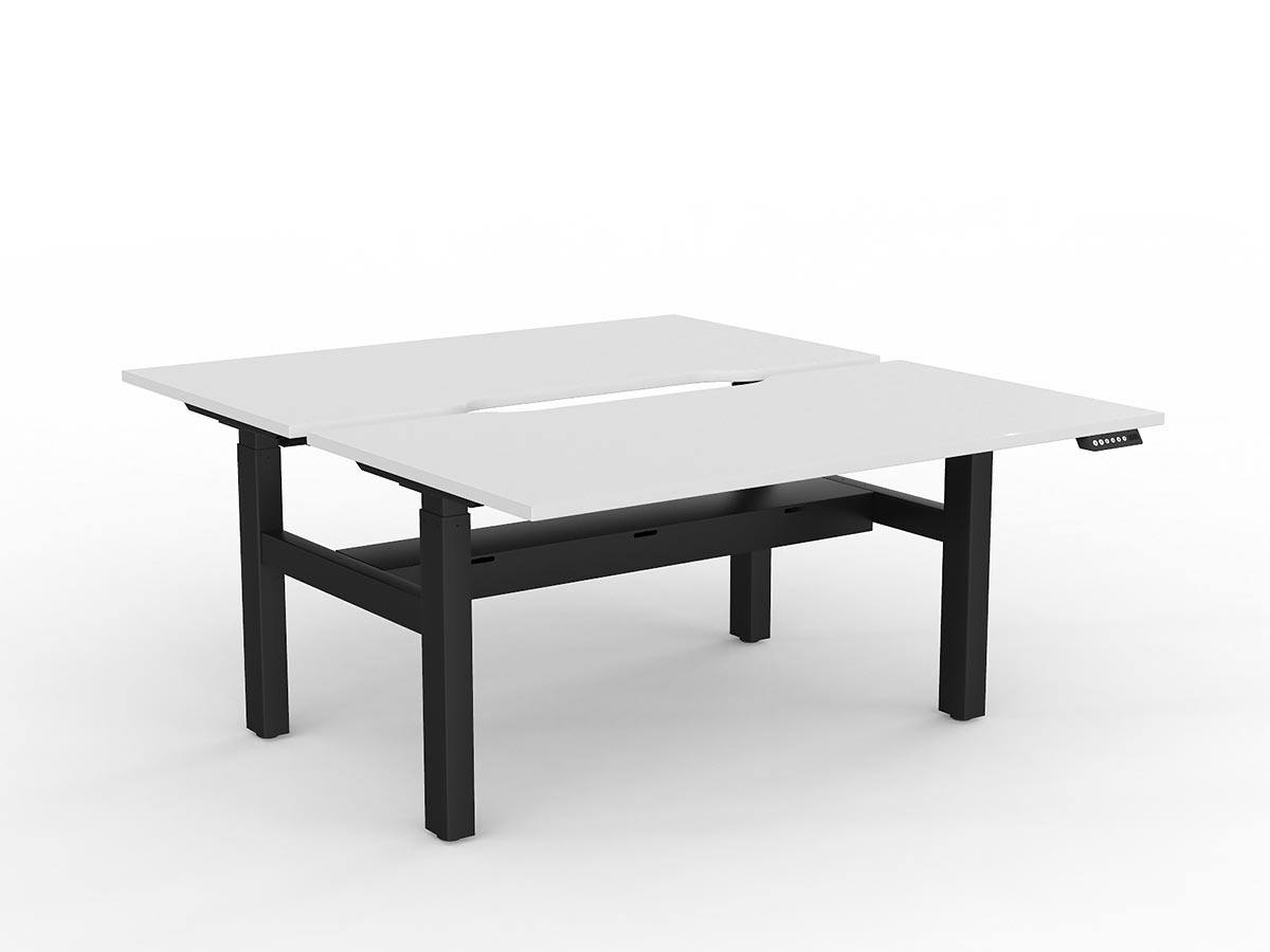 OL Agile 2 Column Electric Height Adjustable Shared Desk White Top Black Frame