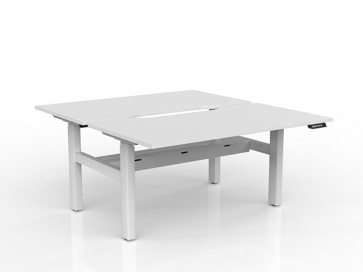 OL Agile 2 Column Electric Height Adjustable Shared Desk White Top White Frame