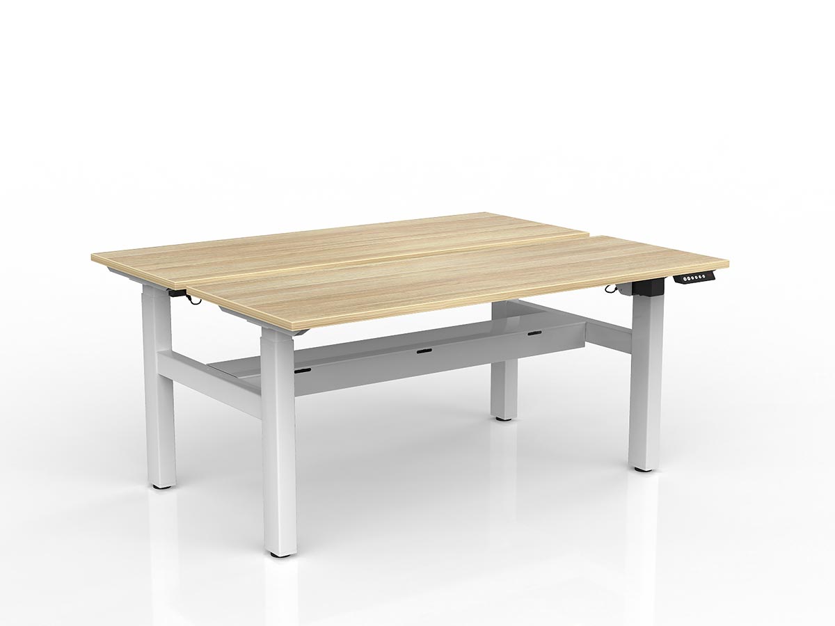 OL Agile 2 column Electric Height Adjustable Shared Desk Oak Top White Frame