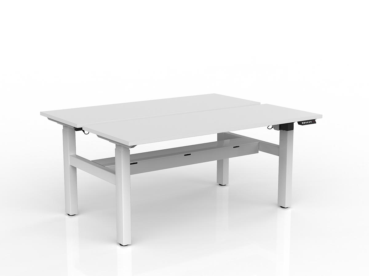 OL Agile 2 Column Electric Height Adjustable Shared Desk White Top White Frame