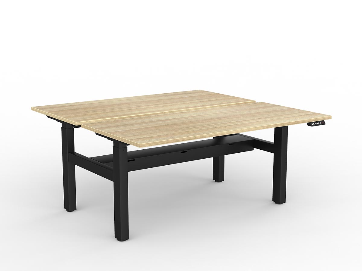 OL Agile 2 Column Electric Height Adjustable Shared Desk Oak Top Black Frame