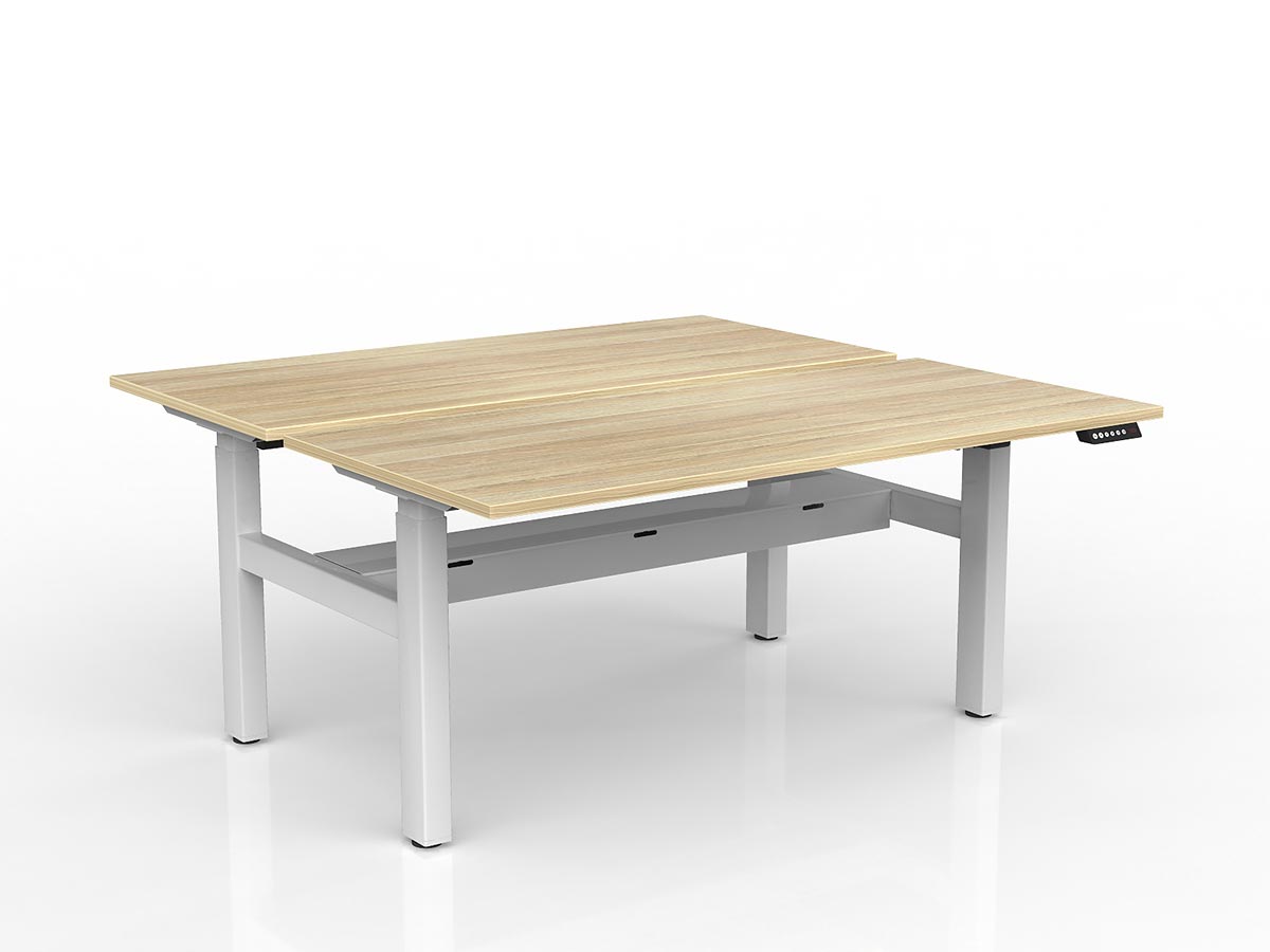 OL Agile 2 column Electric Height Adjustable Shared Desk Oak Top White Frame