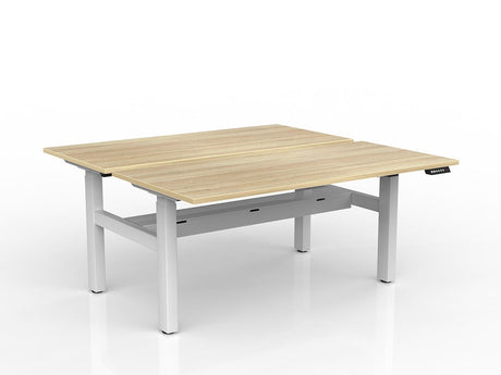 OL Agile 2 column Electric Height Adjustable Shared Desk Oak Top White Frame