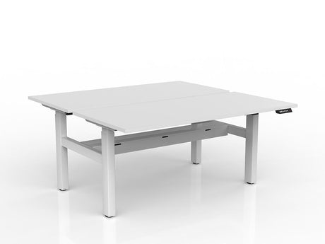 OL Agile 2 Column Electric Height Adjustable Shared Desk White Top White Frame