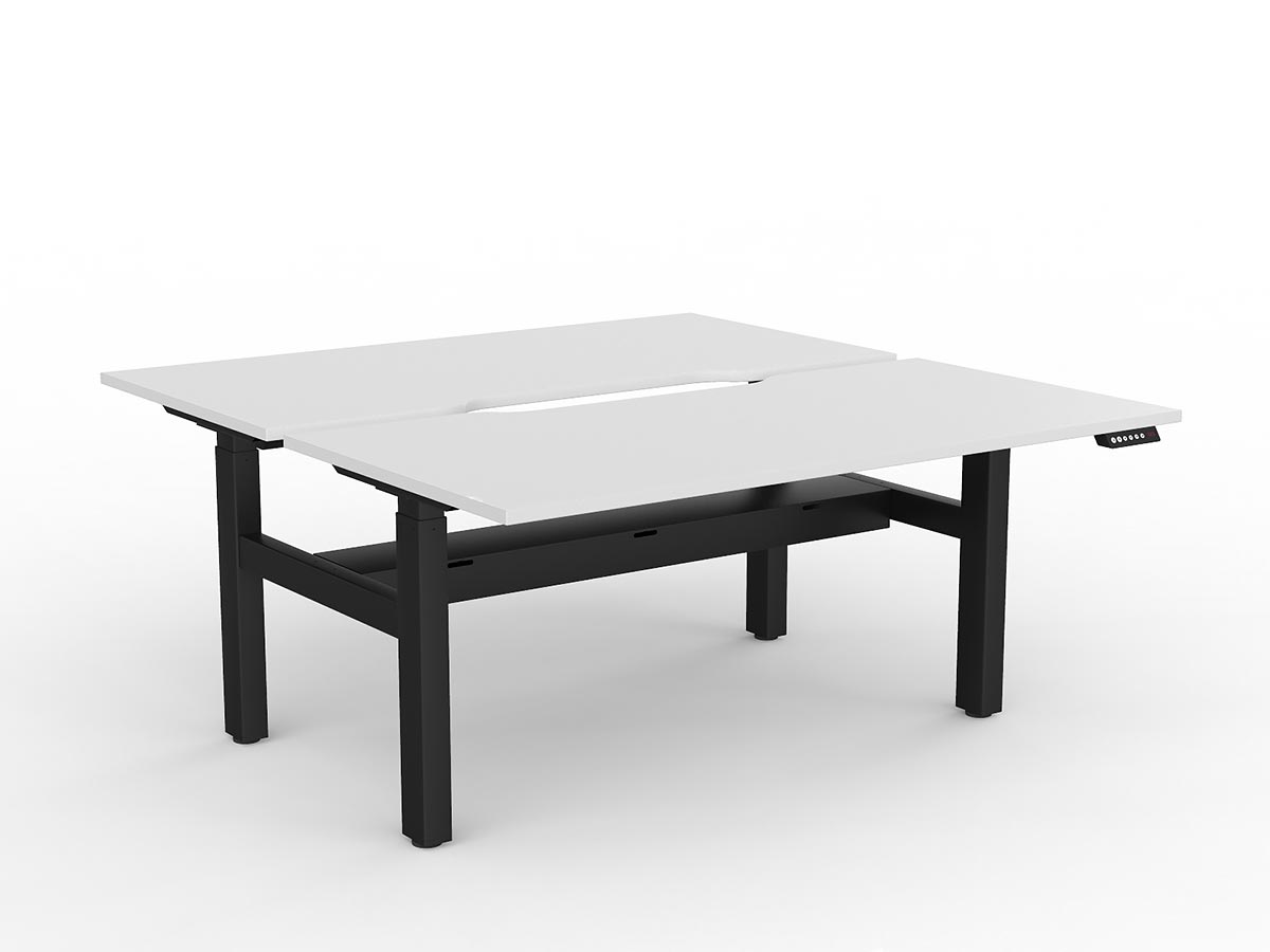 OL Agile 2 Column Electric Height Adjustable Shared Desk White Top Black Frame