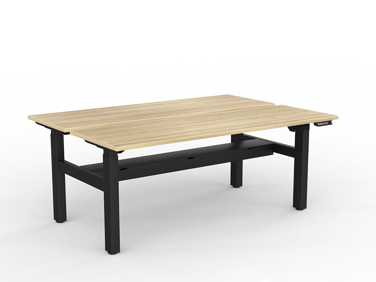 OL Agile 2 Column Electric Height Adjustable Shared Desk Oak Top Black Frame