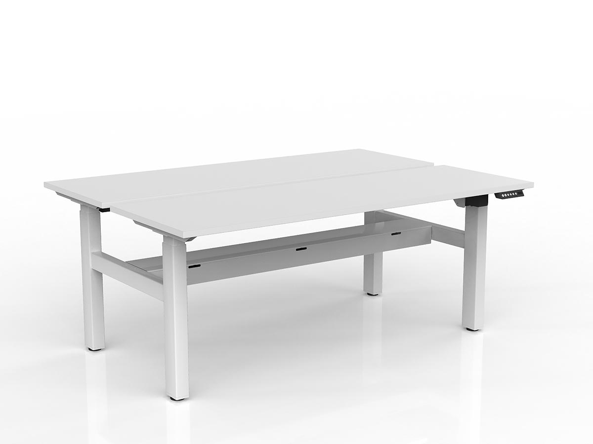 OL Agile 2 Column Electric Height Adjustable Shared Desk White Top White Frame