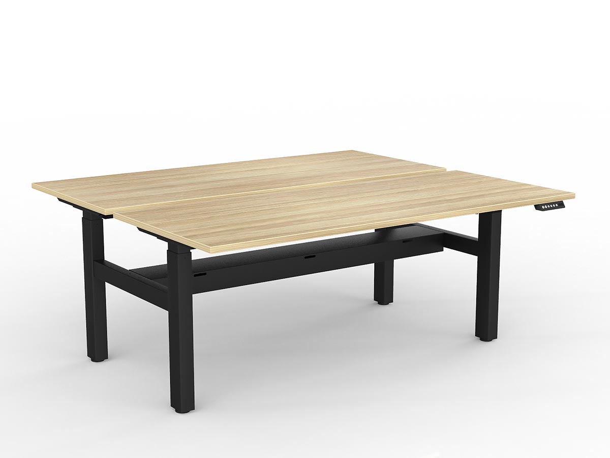 OL Agile 2 Column Electric Height Adjustable Shared Desk Oak Top Black Frame