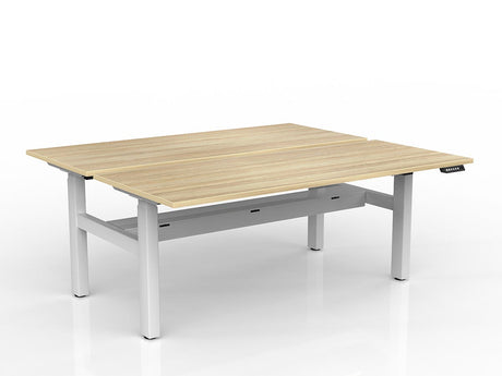 OL Agile 2 column Electric Height Adjustable Shared Desk Oak Top White Frame