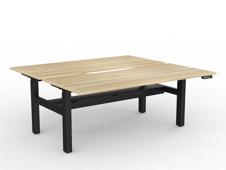 OL Agile 2 Column Electric Height Adjustable Shared Desk Oak Top Black Frame