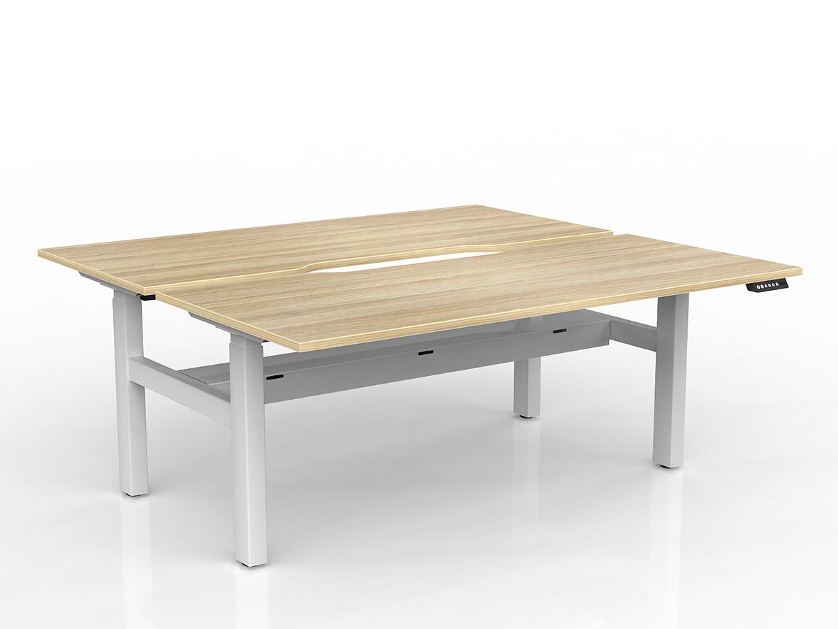 OL Agile 2 column Electric Height Adjustable Shared Desk Oak Top White Frame