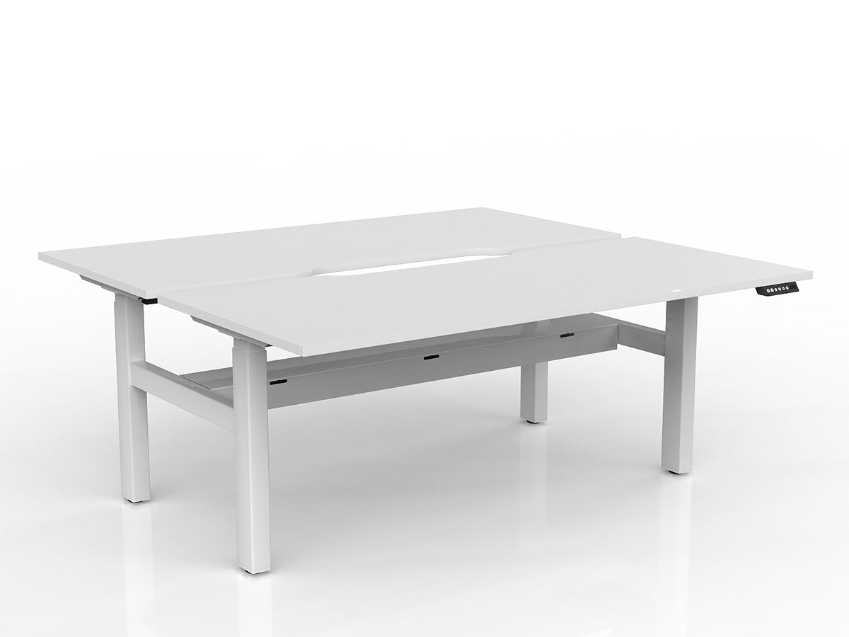 OL Agile 2 Column Electric Height Adjustable Shared Desk White Top White Frame