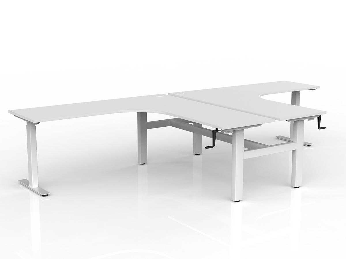 OL Agile Winder Height Adjusting 90° Shared Workstation - White Top White Frame