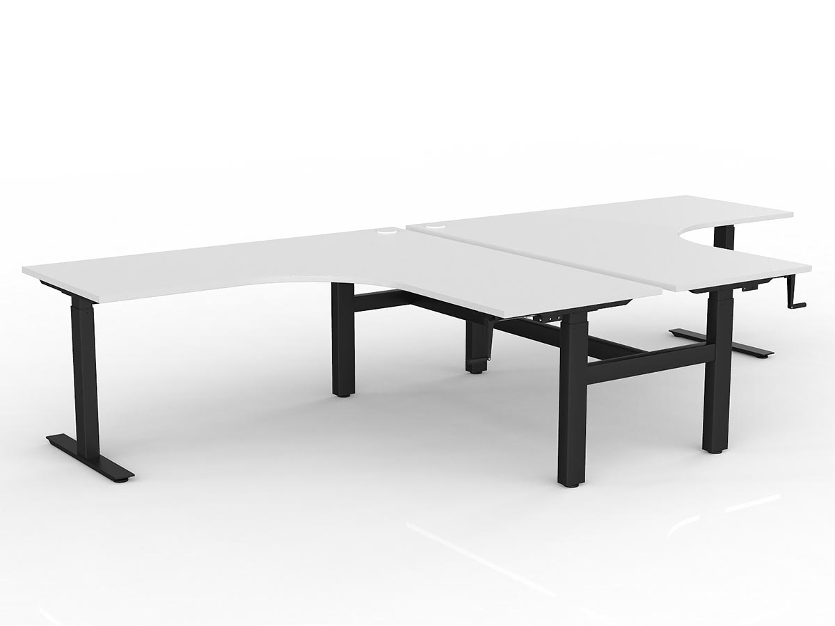 OL Agile Winder Height Adjusting 90° Shared Workstation - White Top Black Frame