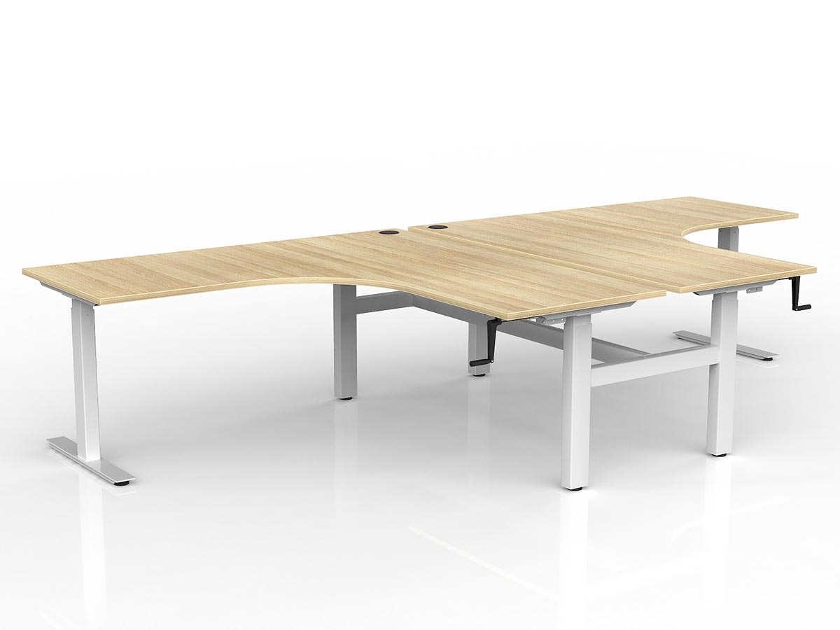 OL Agile Winder Height Adjusting 90° Shared Workstation - Oak Top White Frame