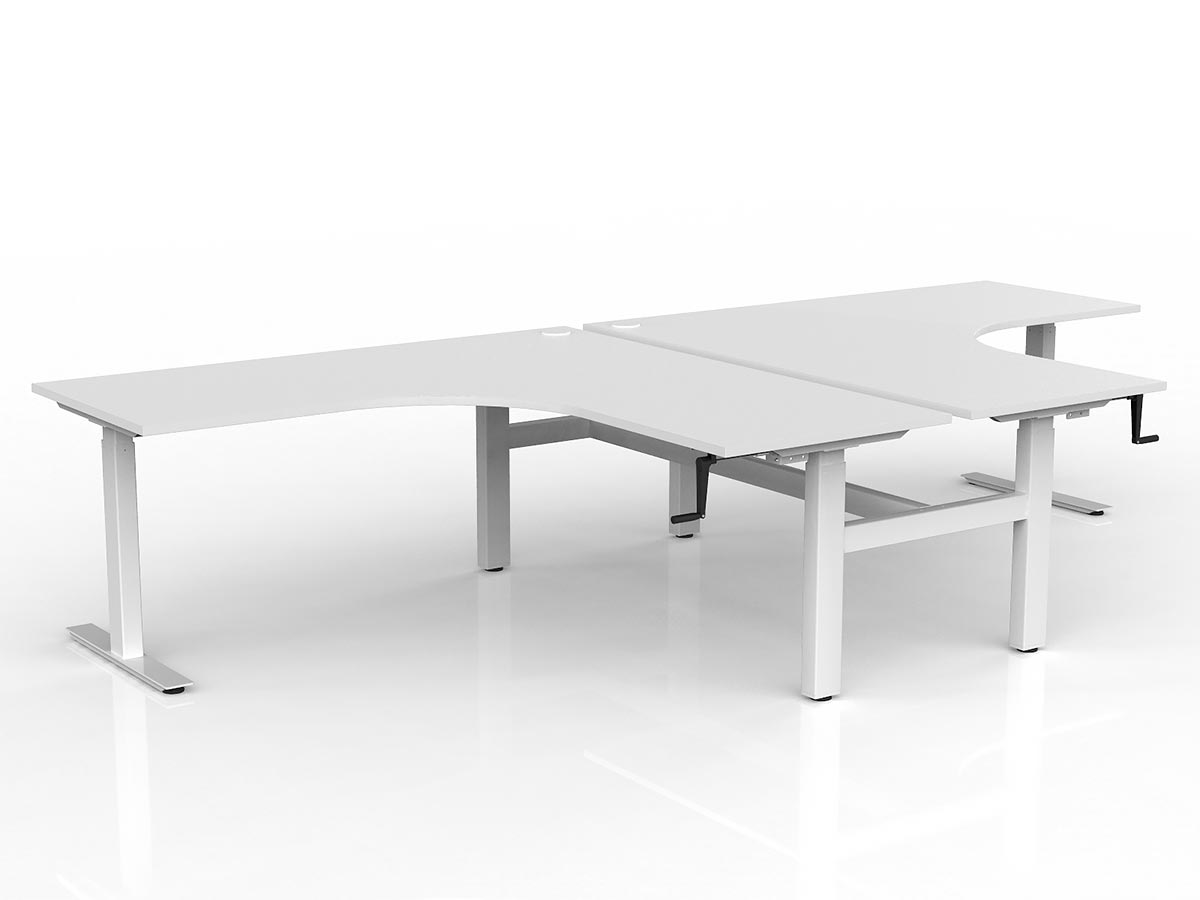 OL Agile Winder Height Adjusting 90° Shared Workstation - White Top White Frame