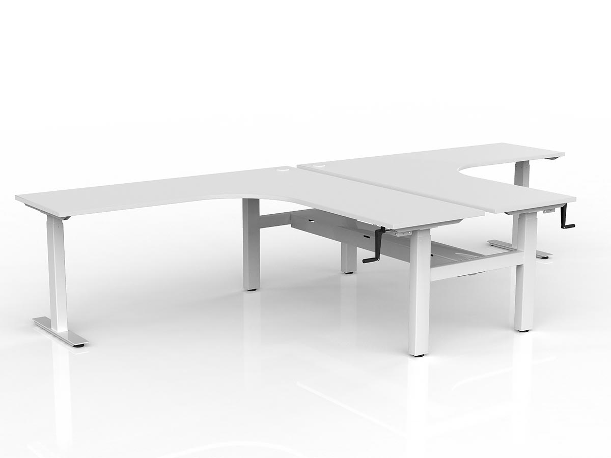 OL Agile Winder Height Adjusting 90° Shared Workstation - White Top White Frame