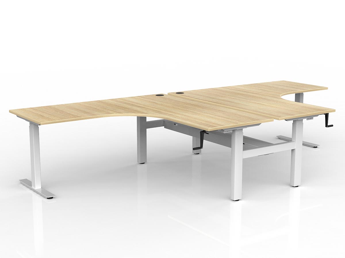 OL Agile Winder Height Adjusting 90° Shared Workstation - Oak Top White Frame