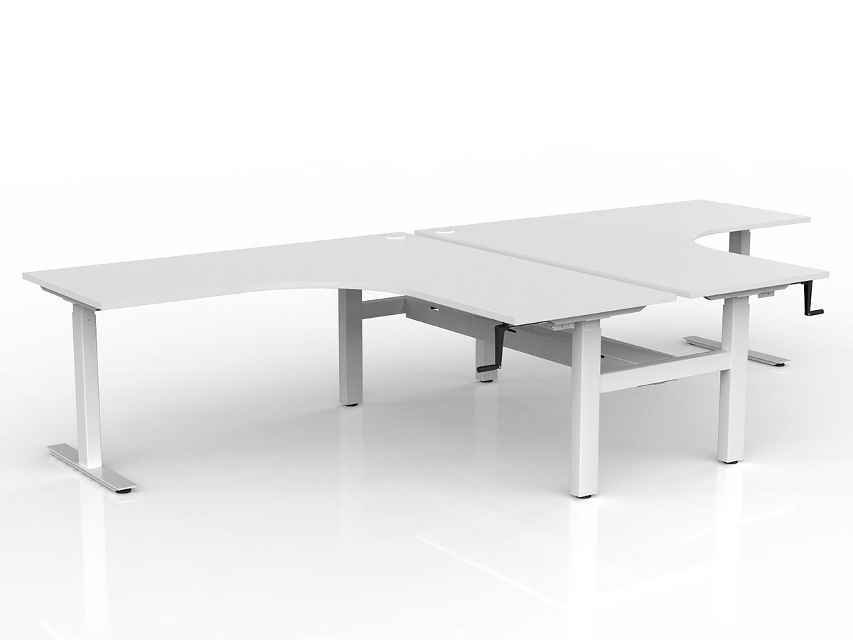 OL Agile Winder Height Adjusting 90° Shared Workstation - White Top White Frame