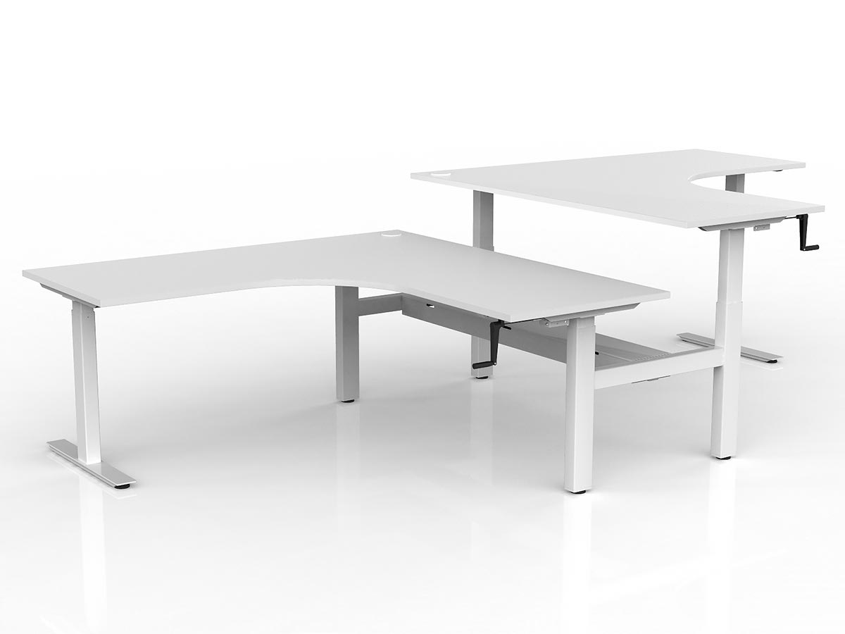 OL Agile Winder Height Adjusting 90° Shared Workstation - Oak Top White Frame