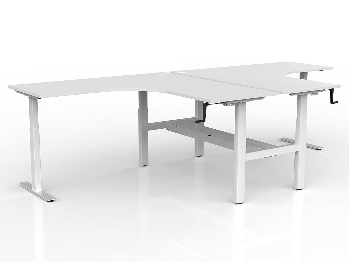 OL Agile Winder Height Adjusting 90° Shared Workstation - Oak Top White Frame