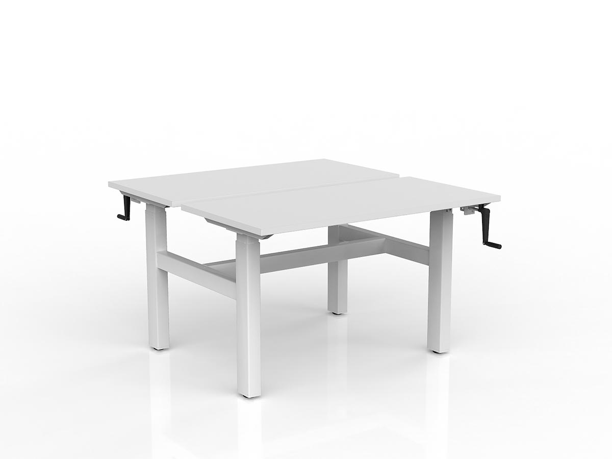 OL Agile Winder Height Adjustable Shared Desk – White Top with White Frame
