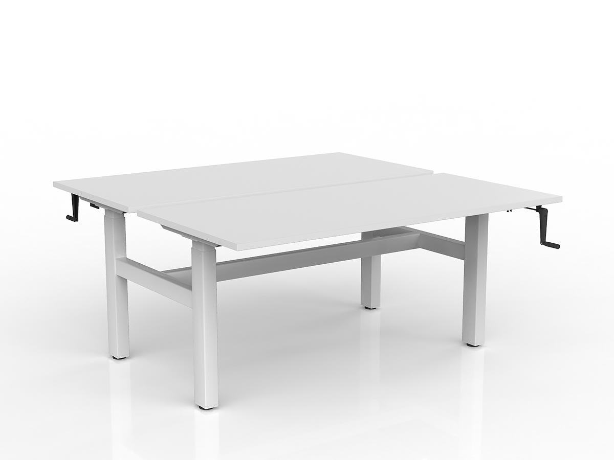 OL Agile Winder Height Adjustable Shared Desk – White Top with White Frame