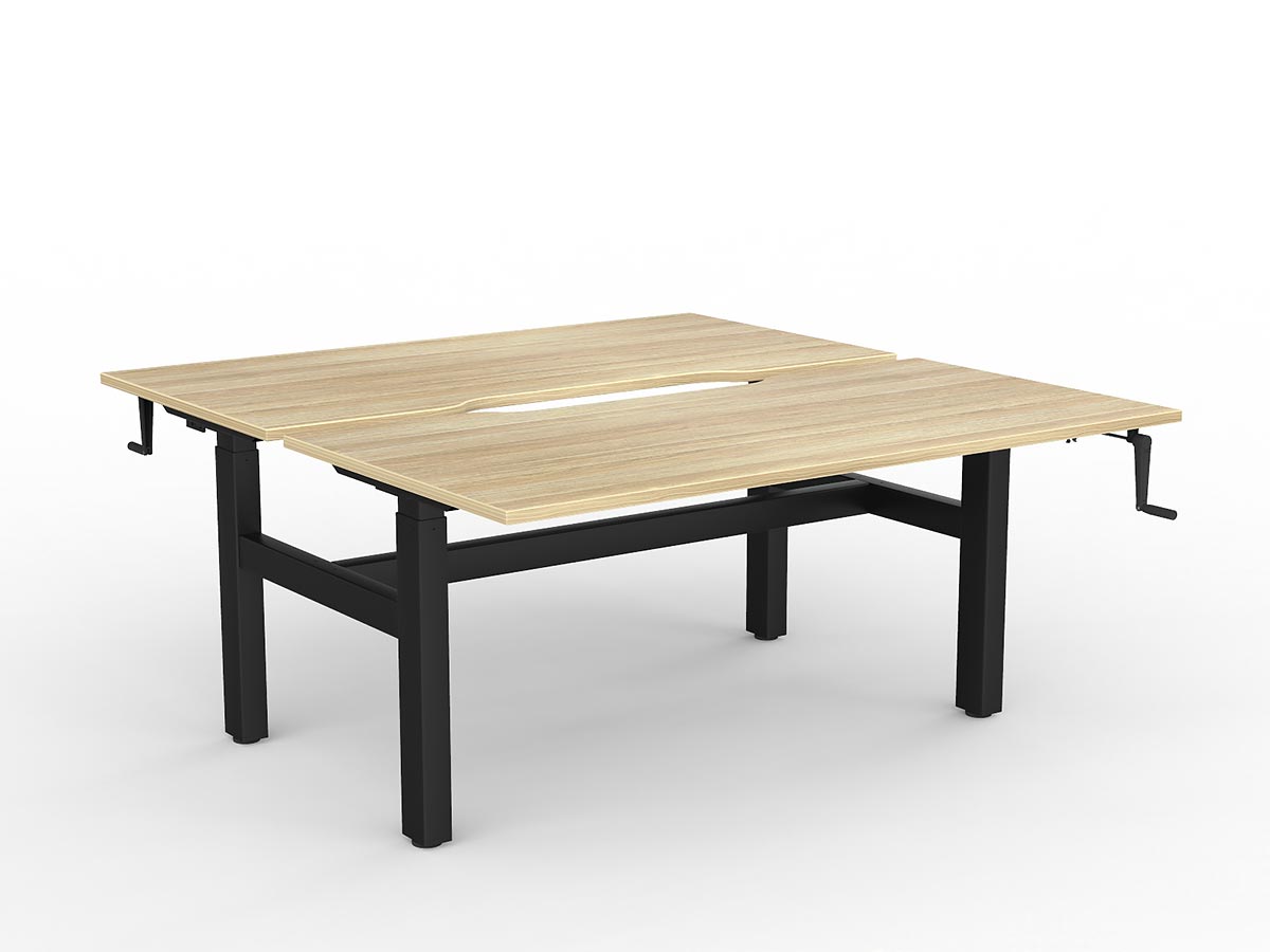 OL Agile Winder Height Adjustable Shared Desk – Oak Top with Black Frame