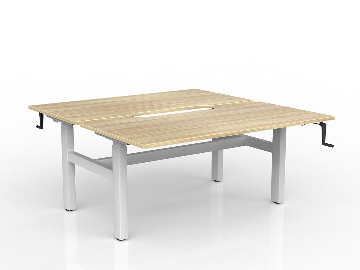 OL Agile Winder Height Adjustable Shared Desk – Oak Top with White Frame