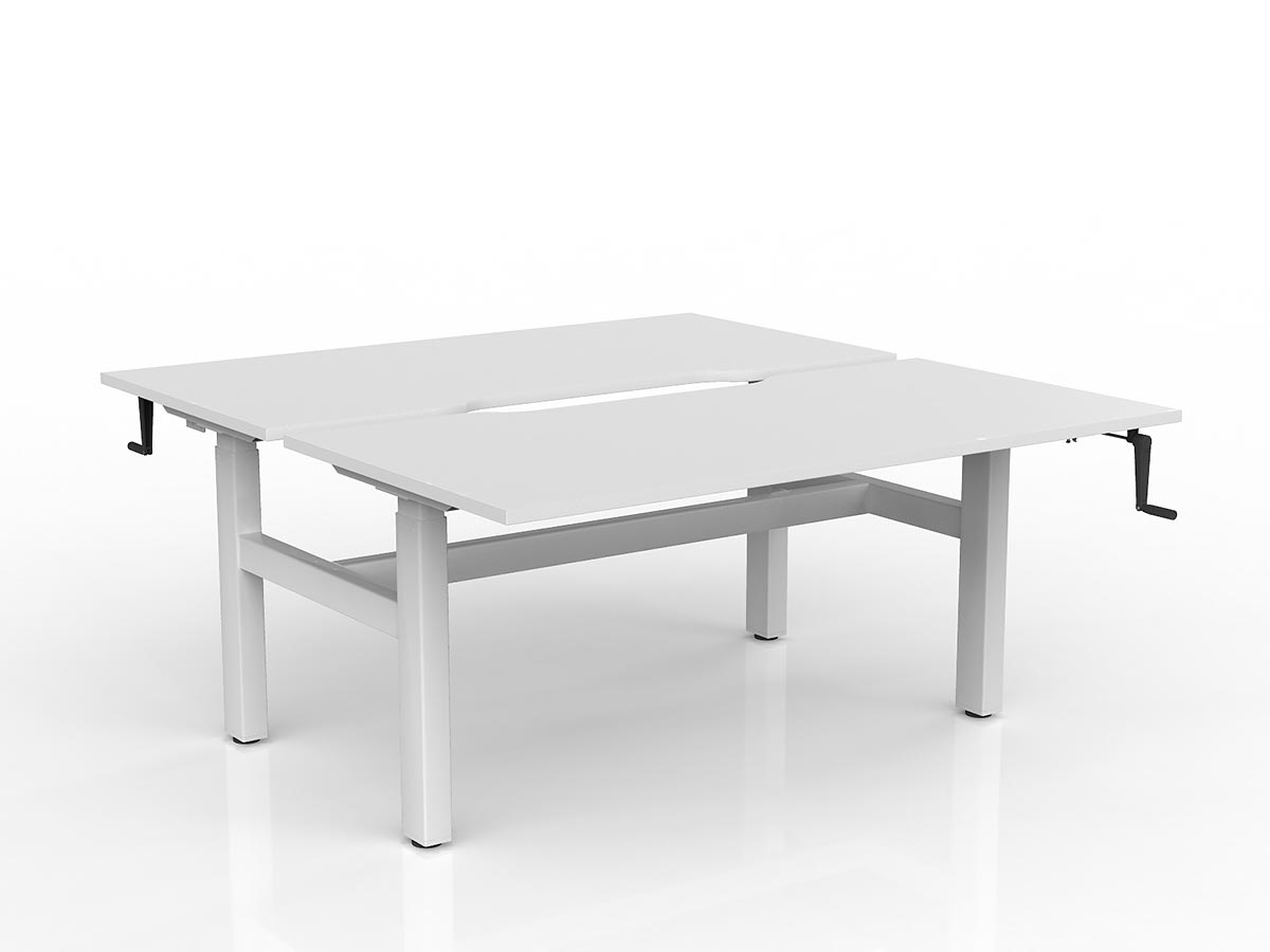 OL Agile Winder Height Adjustable Shared Desk – White Top with White Frame