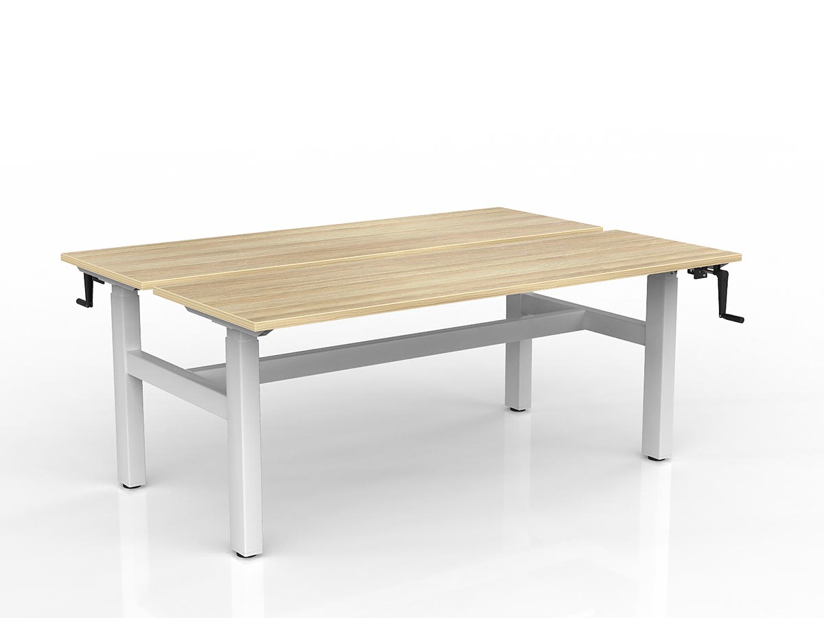 OL Agile Winder Height Adjustable Shared Desk – Oak Top with White Frame