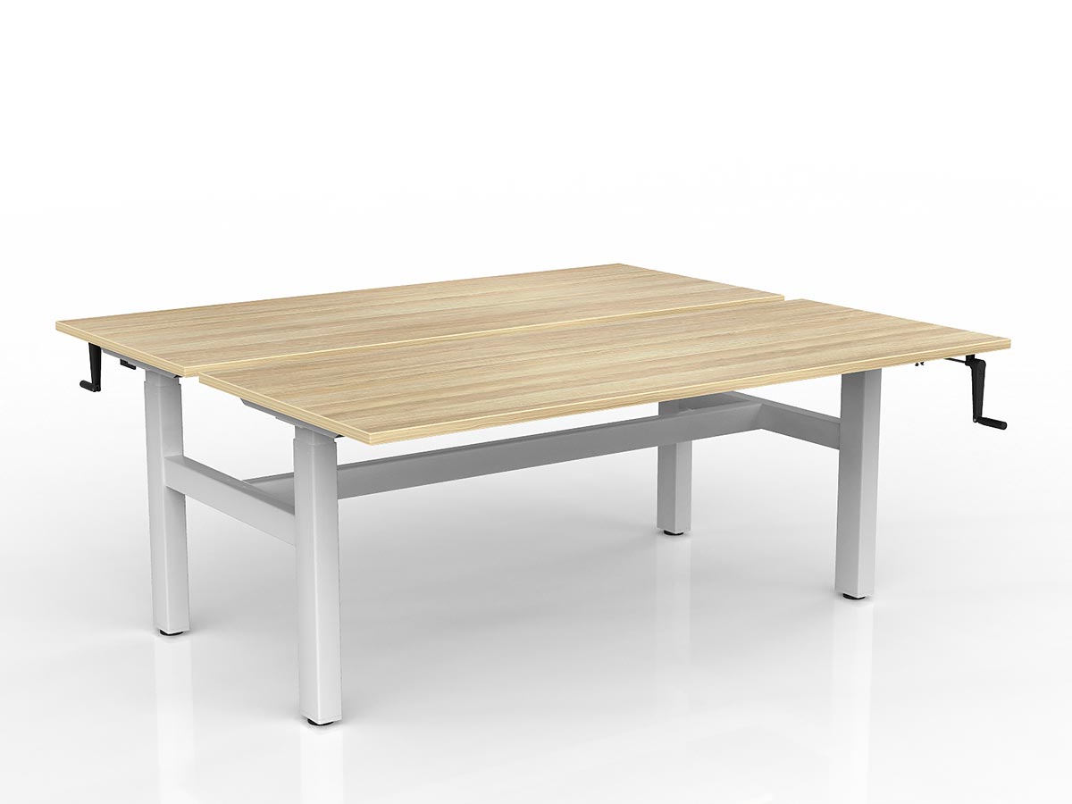 OL Agile Winder Height Adjustable Shared Desk – Oak Top with White Frame