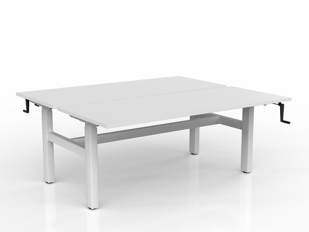 OL Agile Winder Height Adjustable Shared Desk – White Top with White Frame