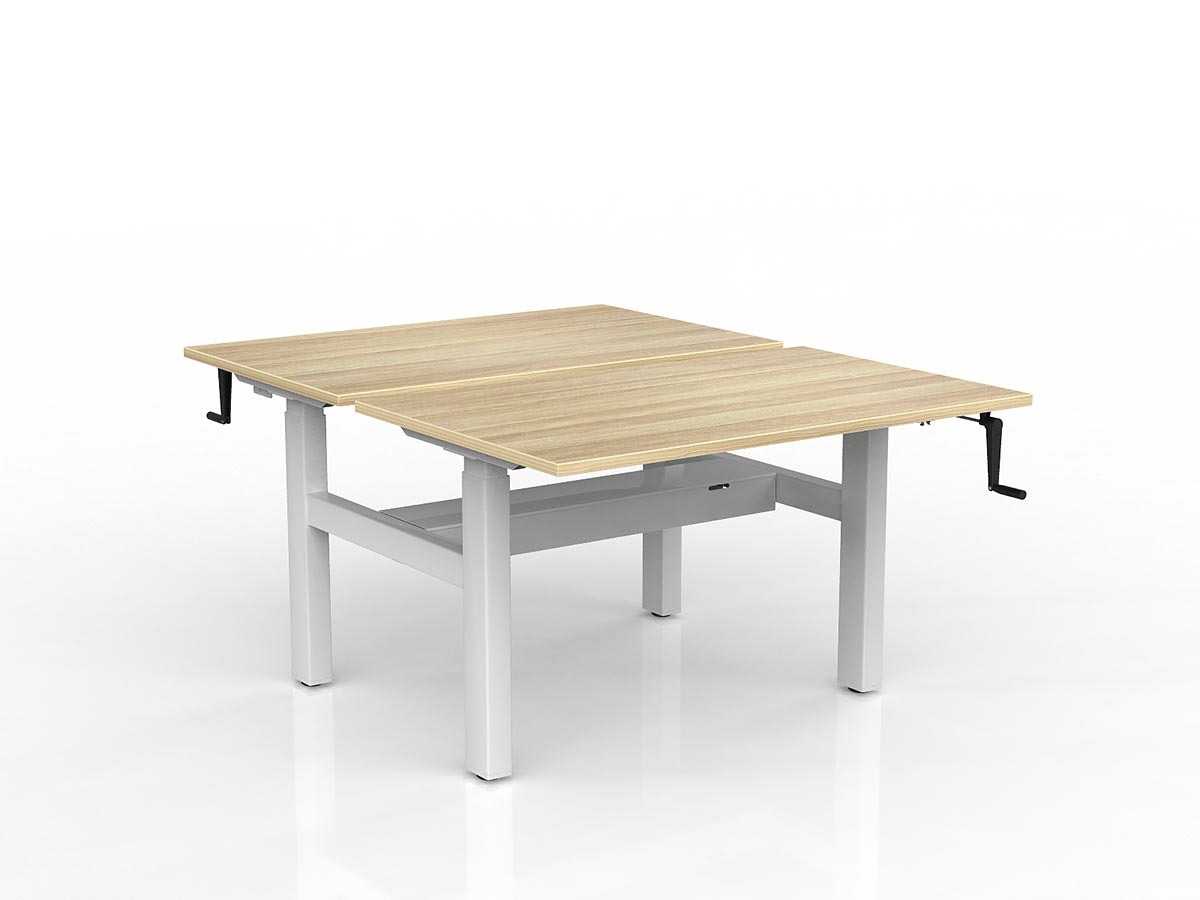 OL Agile Winder Height Adjustable Shared Desk – Oak Top with White Frame