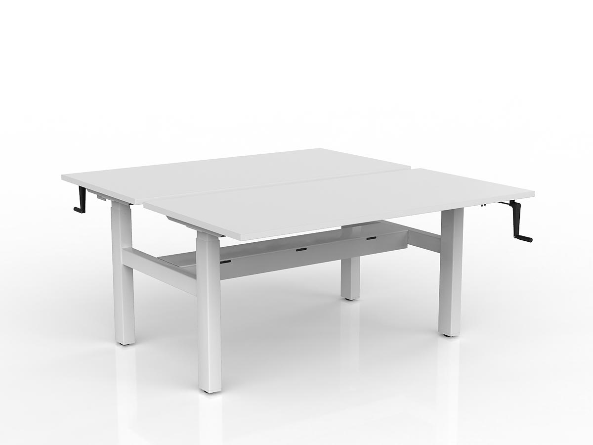 OL Agile Winder Height Adjustable Shared Desk – White Top with White Frame