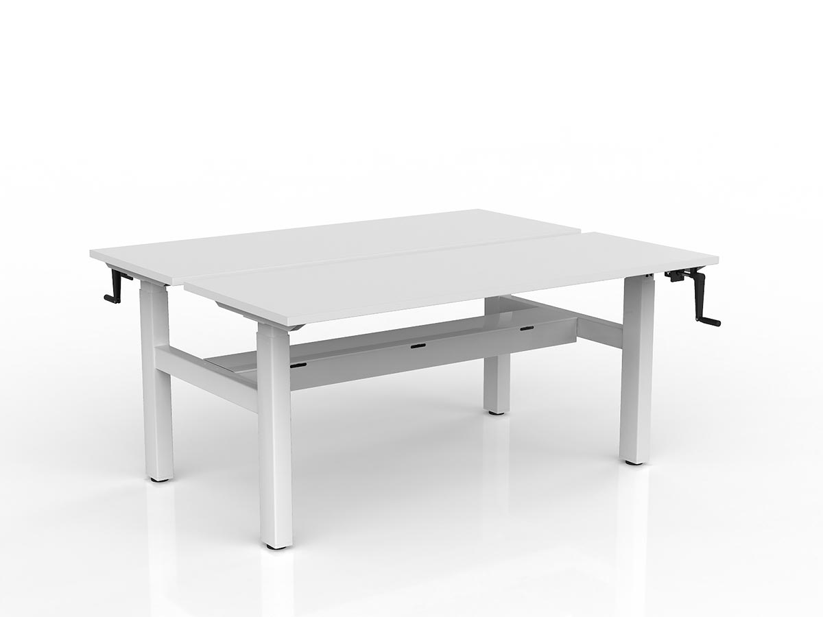 OL Agile Winder Height Adjustable Shared Desk – White Top with White Frame