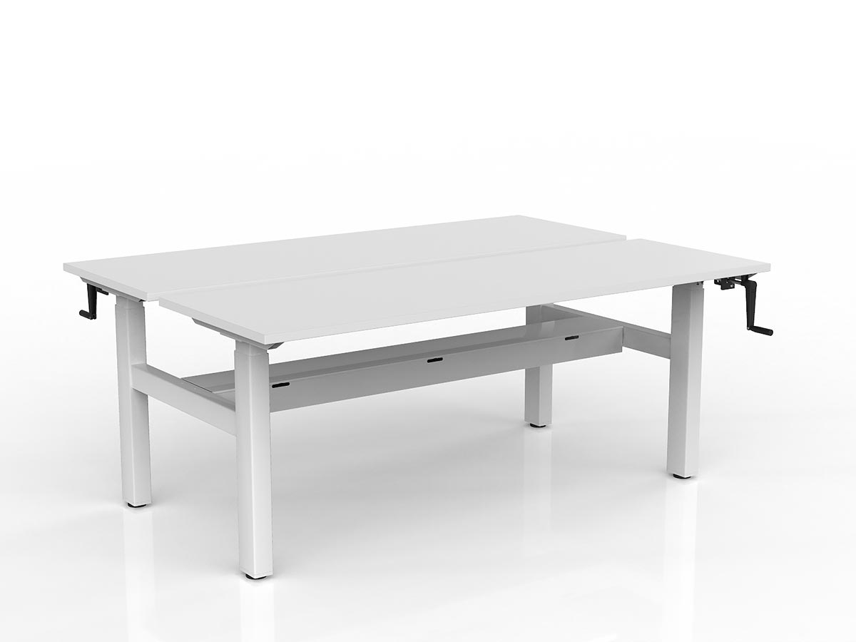 OL Agile Winder Height Adjustable Shared Desk – White Top with White Frame