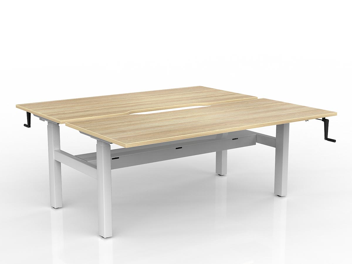 OL Agile Winder Height Adjustable Shared Desk – Oak Top with White Frame