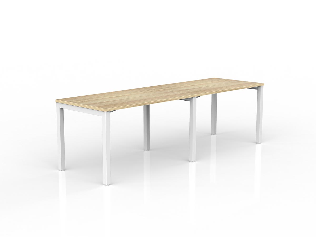 OL Axis 2-User Single Sided Desk – Oak Top with White Frame